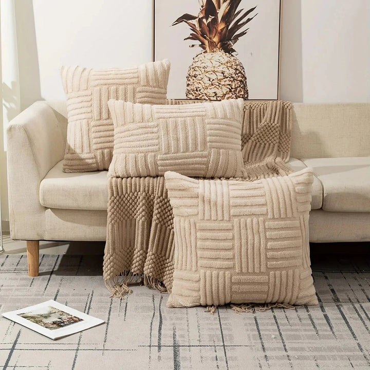 Plush Sofa Cushion Cover with Three-Dimensional Geometric Braid – Ergonomic Lumbar Pillow Case for Comfort and Style 1