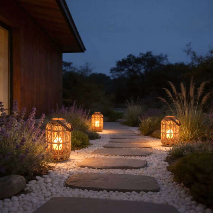 Portable Vintage LED Lantern, Handwoven Rattan & Bamboo, USB Rechargeable Accent Light for Warm Ambient Lighting 4