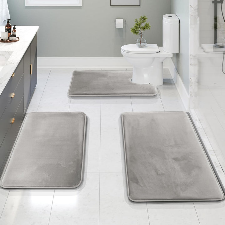 Premium Memory Foam Bath Mats Set – 3-Piece Soft and Absorbent Bathroom Mats 0