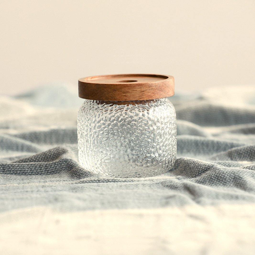 Pura Acacia Storage Jar with Hammered Glass and Acacia Wood Lid – Available in 3 Sizes 0