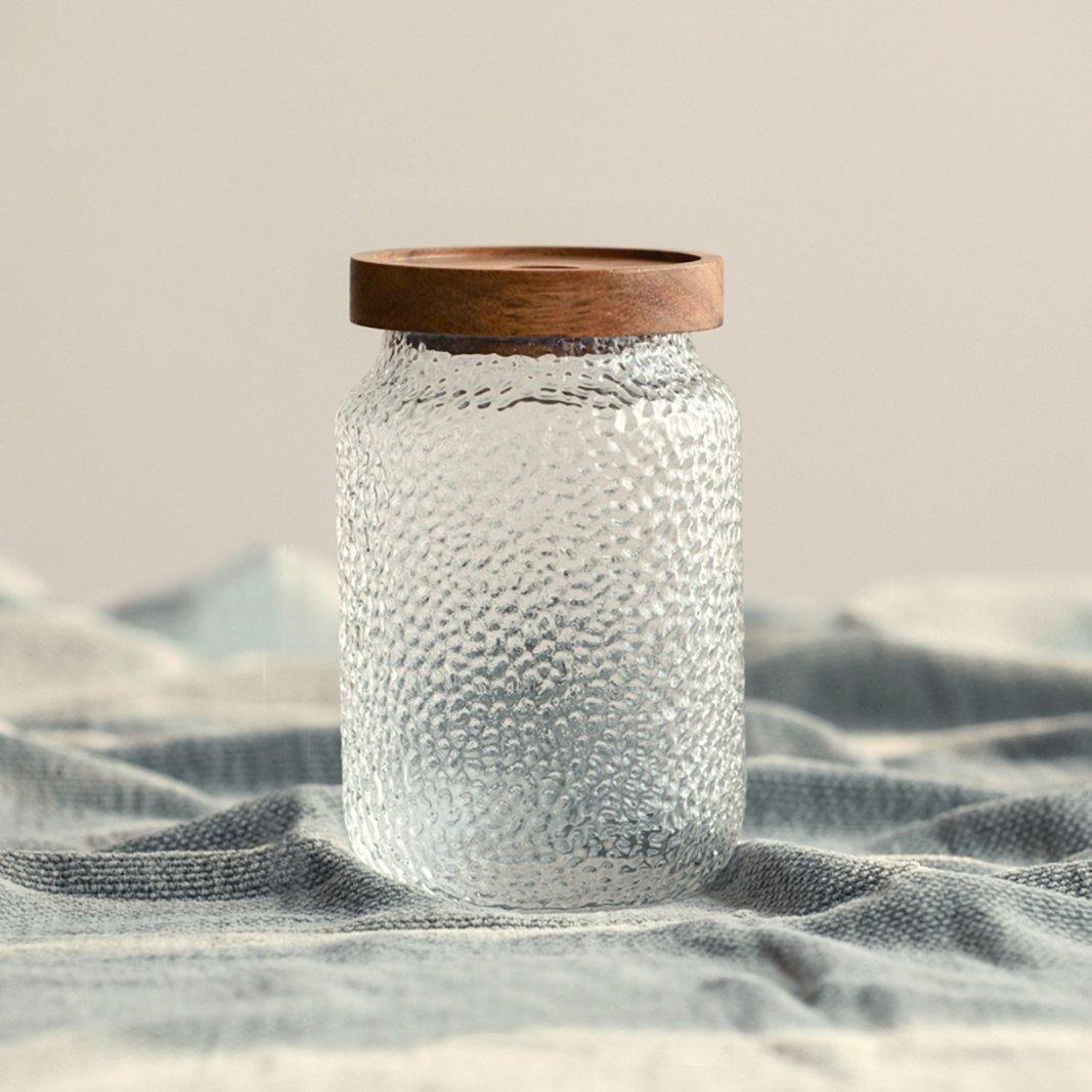 Pura Acacia Storage Jar with Hammered Glass and Acacia Wood Lid – Available in 3 Sizes 1
