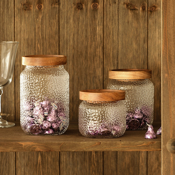 Pura Acacia Storage Jar with Hammered Glass and Acacia Wood Lid – Available in 3 Sizes 2