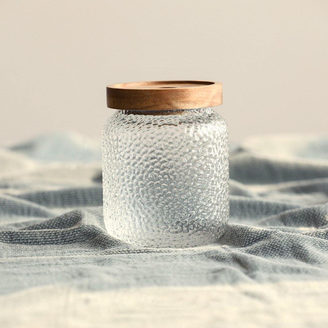 Pura Acacia Storage Jar with Hammered Glass and Acacia Wood Lid – Available in 3 Sizes 3