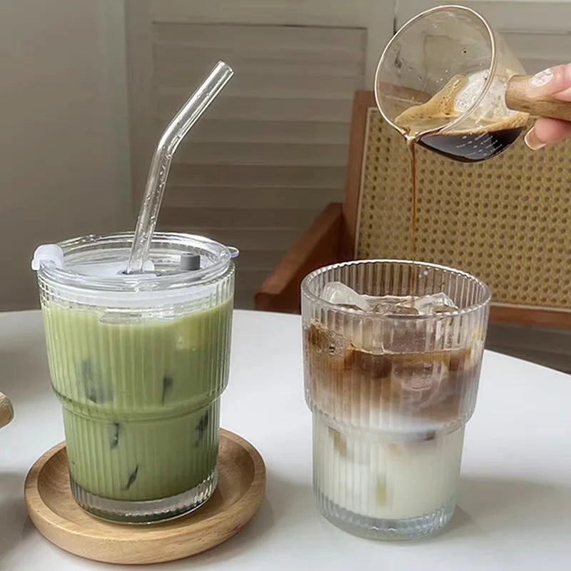 Ribbed Borosilicate Glass To-Go Coffee Cup with Lid and Reusable Straw – Heat-Resistant Iced Coffee and Hot Beverage Drinkware 7
