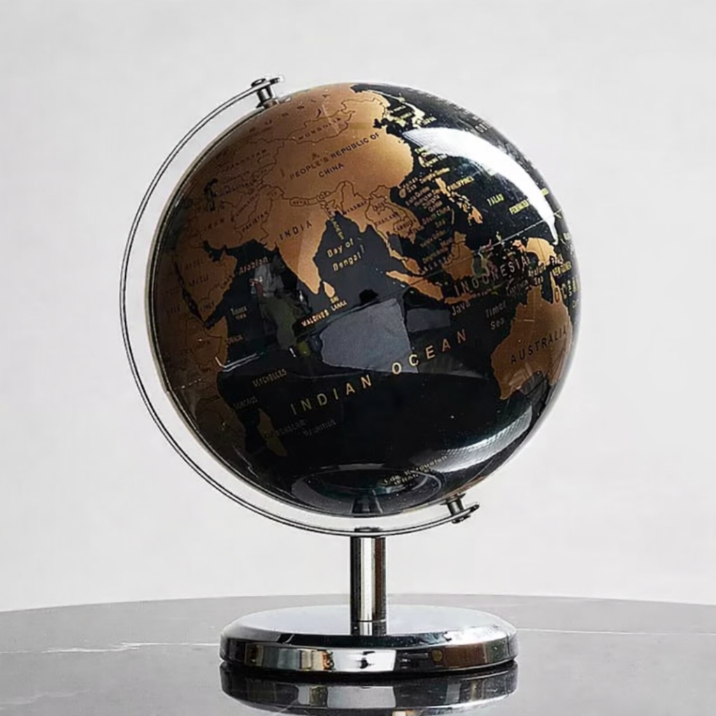 Rotating Metal Globe – Chic Decorative Desk Globe for Modern Spaces1