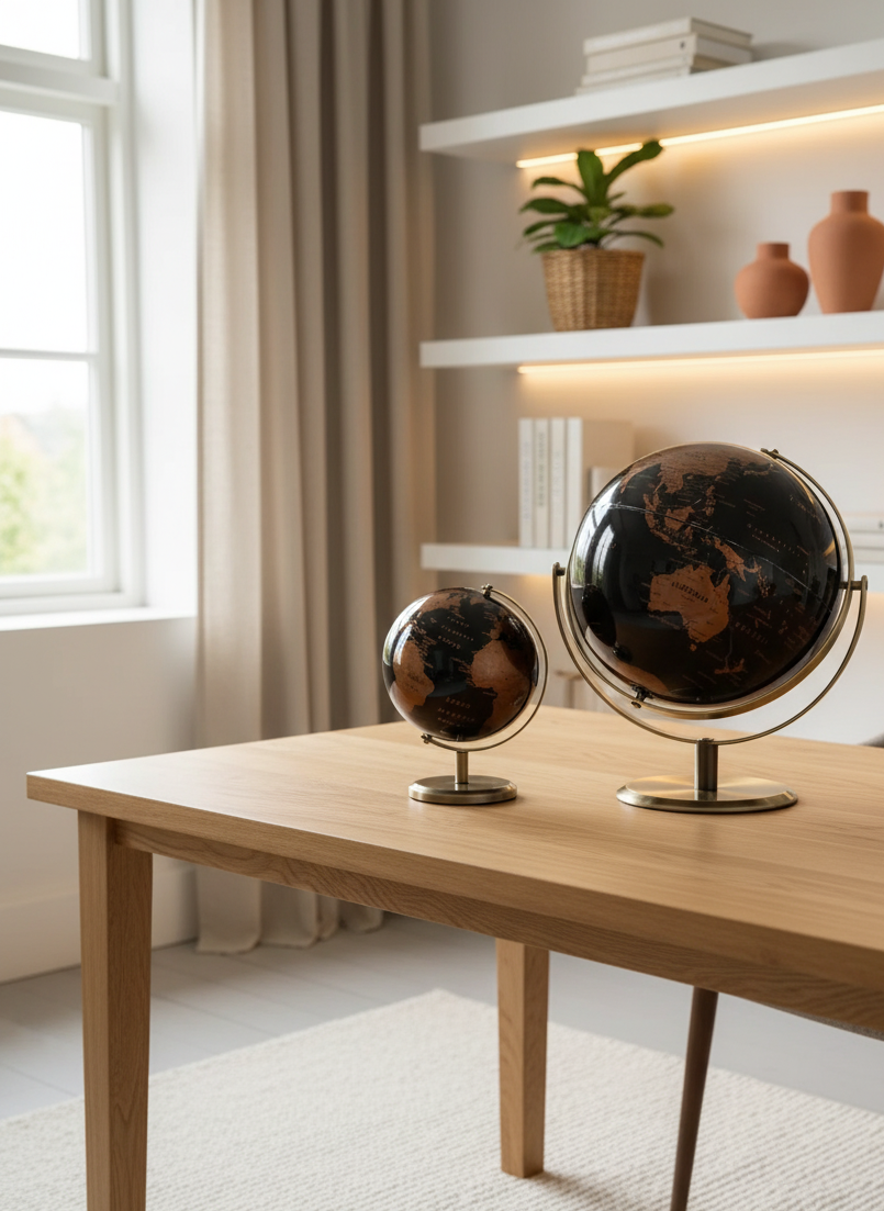Rotating Metal Globe – Chic Decorative Desk Globe in Gold and Silver, 14 cm or 18 cm for Modern Spaces 2