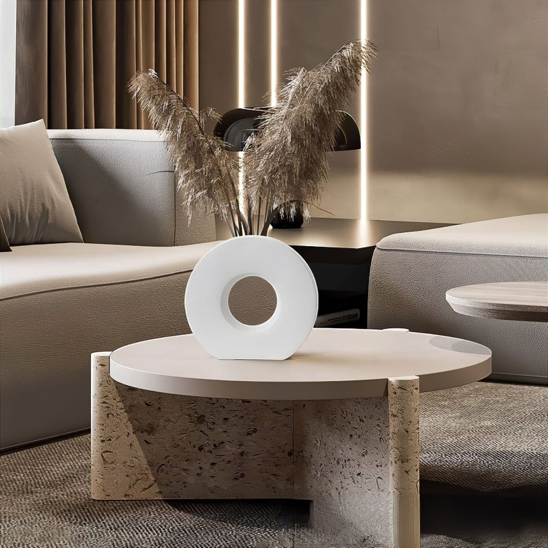 Round Ceramic Donut Flower Vase with Matte Finish for Modern Minimalist Home Decor 1
