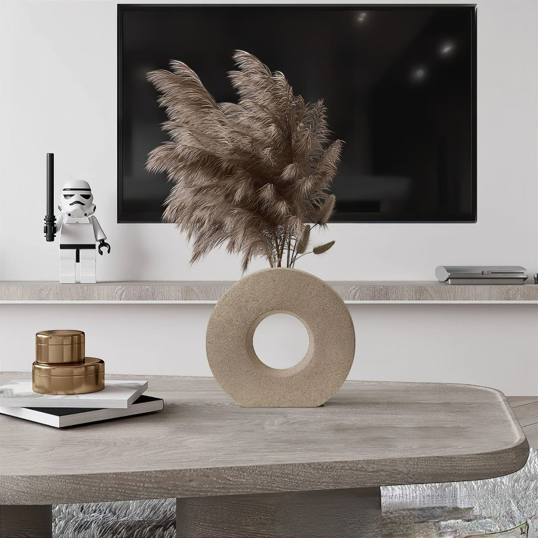 Round Ceramic Donut Flower Vase with Matte Finish for Modern Minimalist Home Decor 2