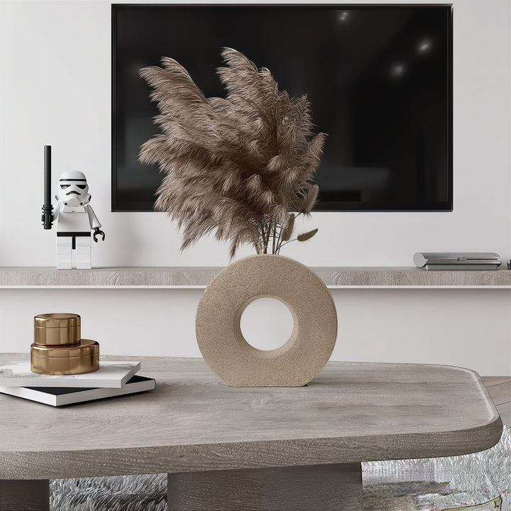 Round Ceramic Donut Flower Vase with Matte Finish for Modern Minimalist Home Decor 2
