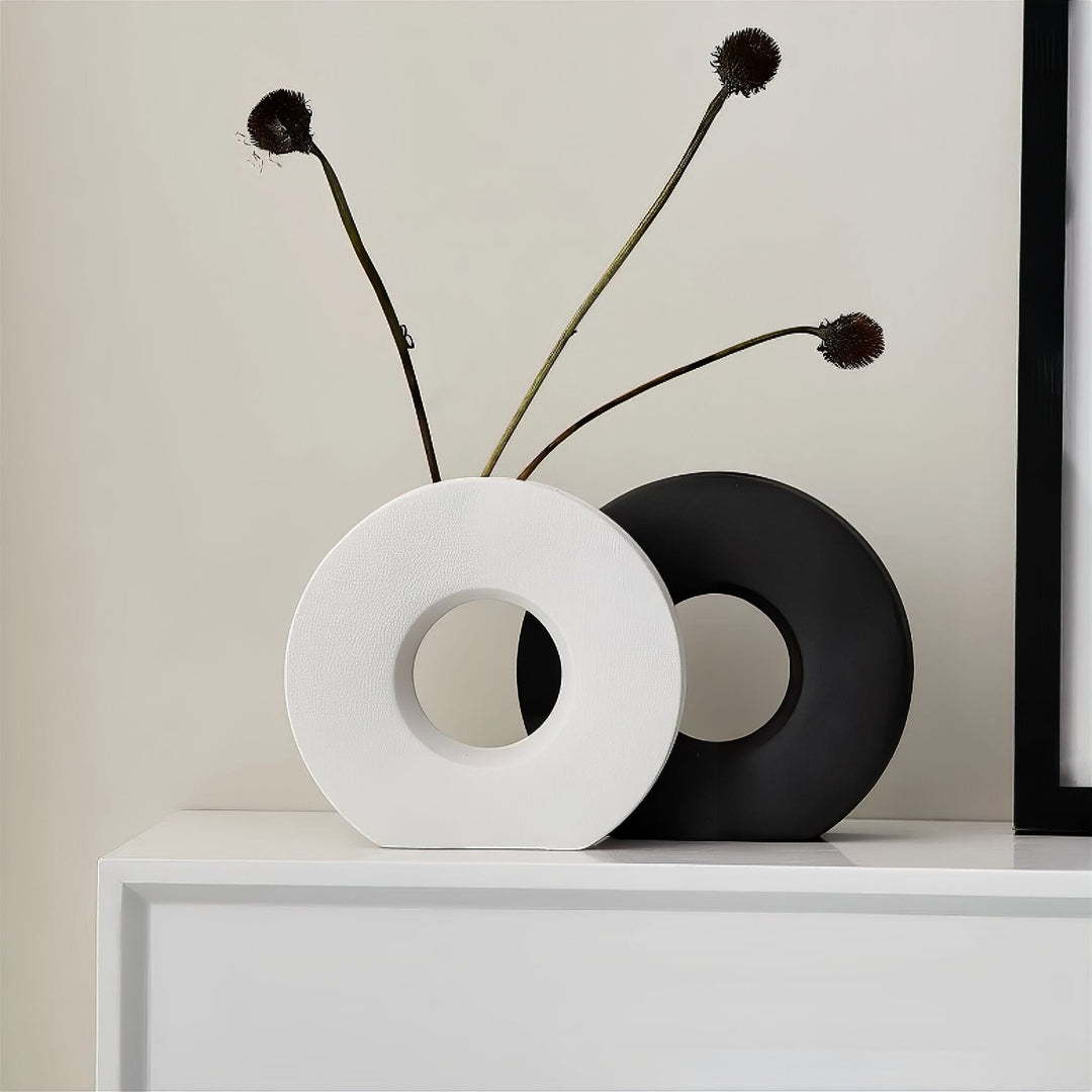 Round Ceramic Donut Flower Vase with Matte Finish for Modern Minimalist Home Decor 3