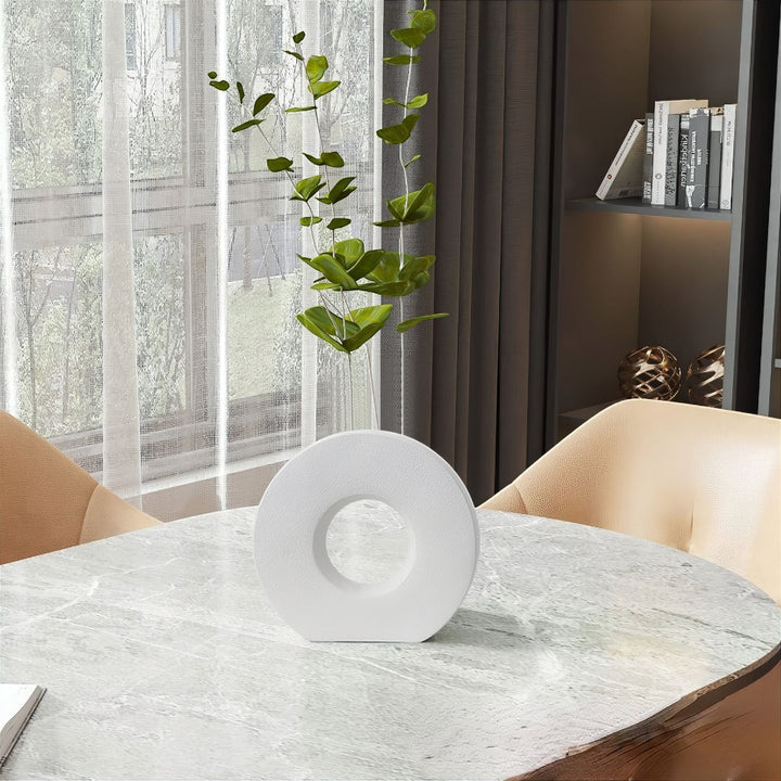 Round Ceramic Donut Flower Vase with Matte Finish for Modern Minimalist Home Decor 4