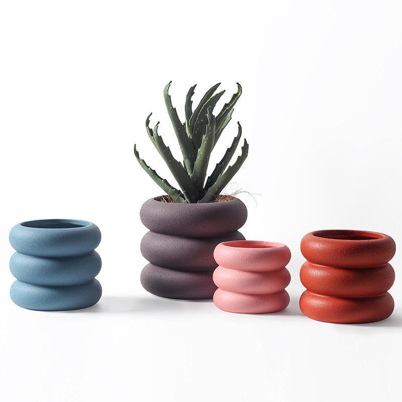 Round Rolls Ceramic Plant Pot – Unique Ribbed Design in Multiple Sizes and Colors 1