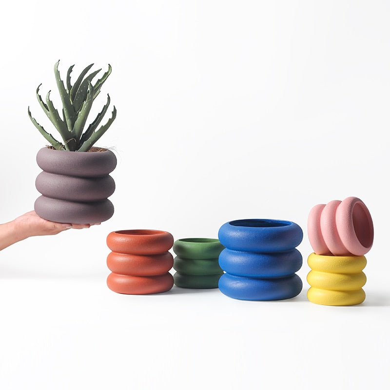Round Rolls Ceramic Plant Pot – Unique Ribbed Design in Multiple Sizes and Colors 4