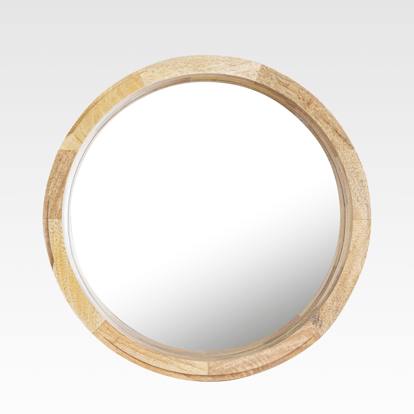 Round Wall Mirror with Elegant Wooden Frame – 30 Inch Natural Wood Finish Bathroom Mirror for Versatile Home Decor 1