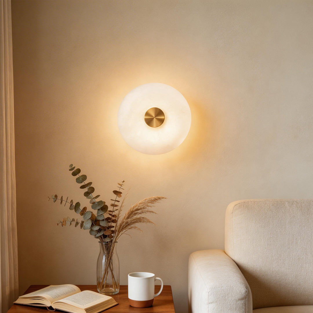 Round Wall Sconce Light with Natural Marble Shade – Nordic Style LED Fixture for Modern Interiors 1