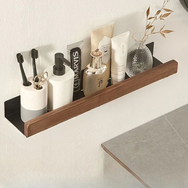 Rustic Bathroom Shelf - Solid Wood Storage Rack with Easy Drill-Free Installation, Water Resistant Design for Stylish Organization 4