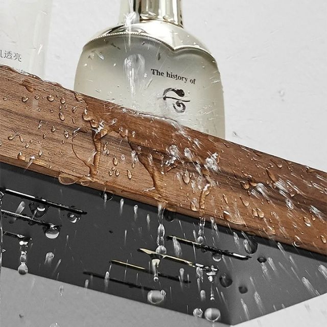 Rustic Bathroom Shelf - Solid Wood Storage Rack with Easy Drill-Free Installation, Water Resistant Design for Stylish Organization 5