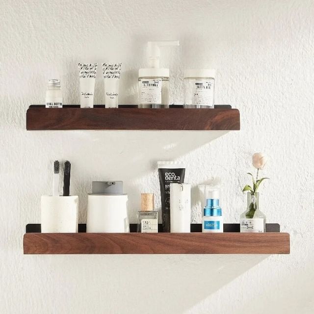 Rustic Bathroom Shelf - Solid Wood Storage Rack with Easy Drill-Free Installation, Water Resistant Design for Stylish Organization 6