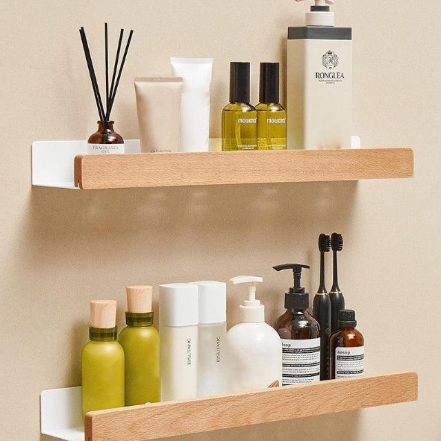 Rustic Bathroom Shelf - Solid Wood Storage Rack with Easy Drill-Free Installation, Water Resistant Design for Stylish Organization 7