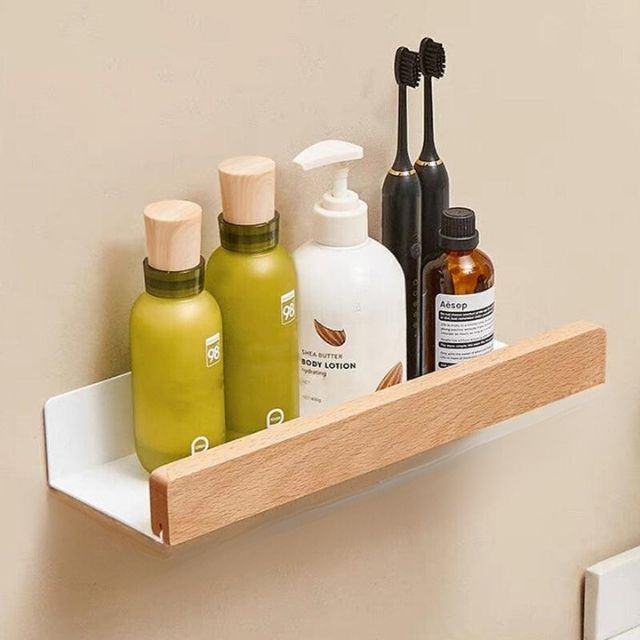 Rustic Bathroom Shelf - Solid Wood Storage Rack with Easy Drill-Free Installation, Water Resistant Design for Stylish Organization 9