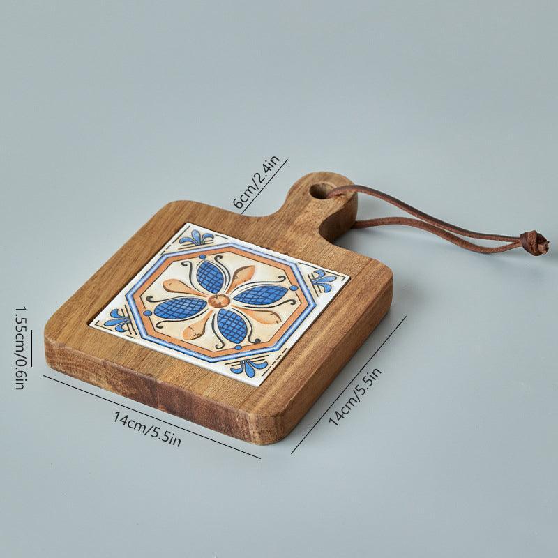 Rustic Ceramic Coaster with Solid Wood Base – Stylish Heat Resistant Drink Protector 0