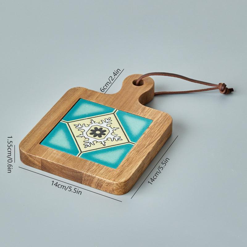 Rustic Ceramic Coaster with Solid Wood Base – Stylish Heat Resistant Drink Protector 10