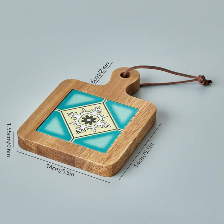 Rustic Ceramic Coaster with Solid Wood Base – Stylish Heat Resistant Drink Protector 10