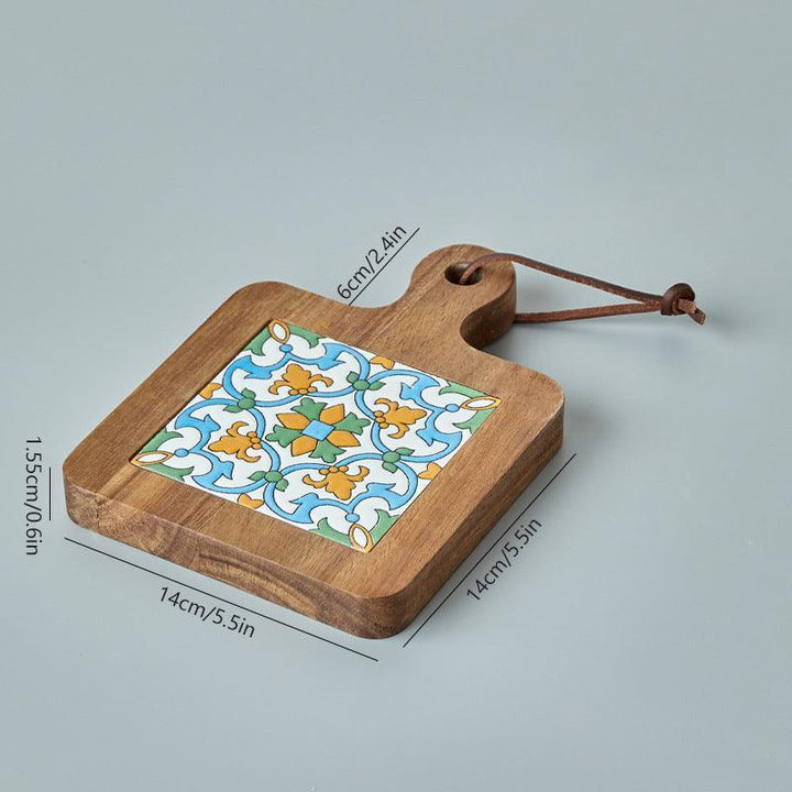 Rustic Ceramic Coaster with Solid Wood Base – Stylish Heat Resistant Drink Protector 11