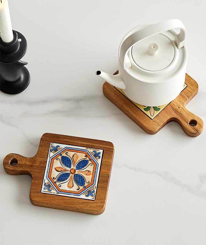 Rustic Ceramic Coaster with Solid Wood Base – Stylish Heat Resistant Drink Protector 3