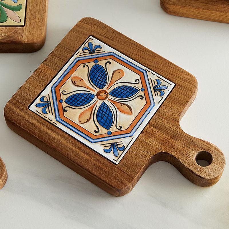 Rustic Ceramic Coaster with Solid Wood Base – Stylish Heat Resistant Drink Protector 7