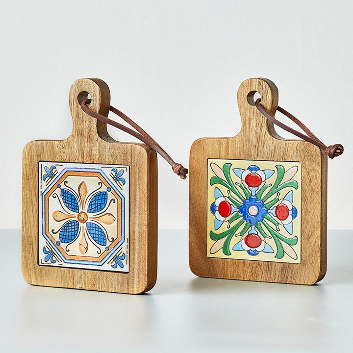 Rustic Ceramic Coaster with Solid Wood Base – Stylish Heat Resistant Drink Protector 8