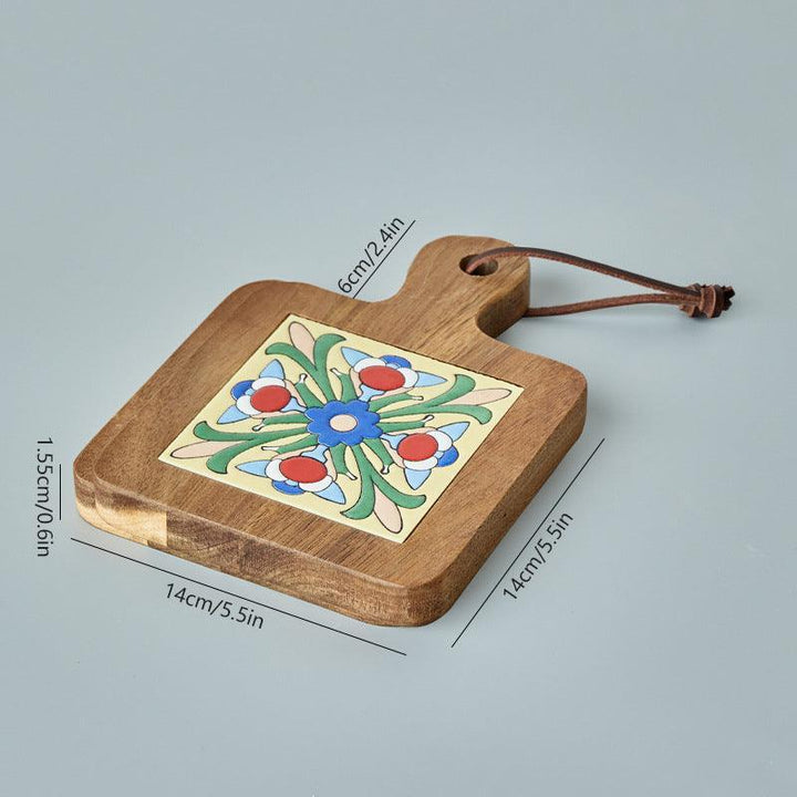 Rustic Ceramic Coaster with Solid Wood Base – Stylish Heat Resistant Drink Protector 9