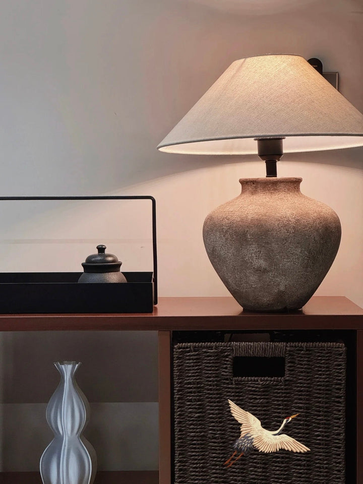 Rustic Ceramic Table Lamp – Wabi-Sabi Minimalist Style Nightstand or Desk Lamp with Soft Illumination 3