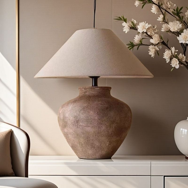 Rustic Ceramic Table Lamp – Wabi-Sabi Minimalist Style Nightstand or Desk Lamp with Soft Illumination 4