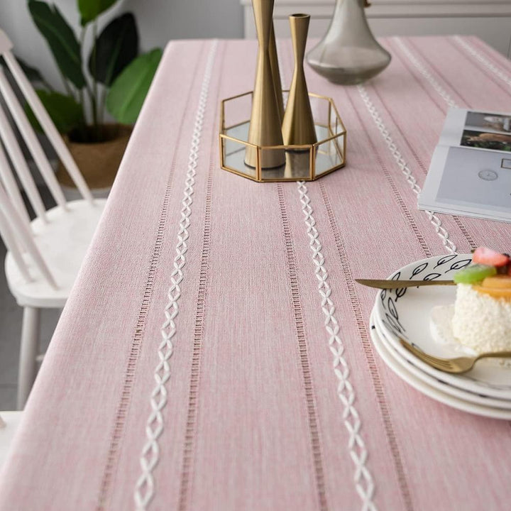 Rustic Cotton-Linen Tablecloth with Durable Striped Embroidery – Elegant Dining Table Cover for Indoor and Outdoor Use 4