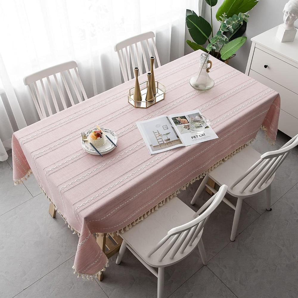Rustic Cotton-Linen Tablecloth with Durable Striped Embroidery – Elegant Dining Table Cover for Indoor and Outdoor Use 5