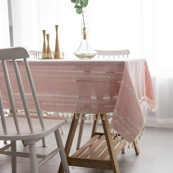 Rustic Cotton-Linen Tablecloth with Durable Striped Embroidery – Elegant Dining Table Cover for Indoor and Outdoor Use 6