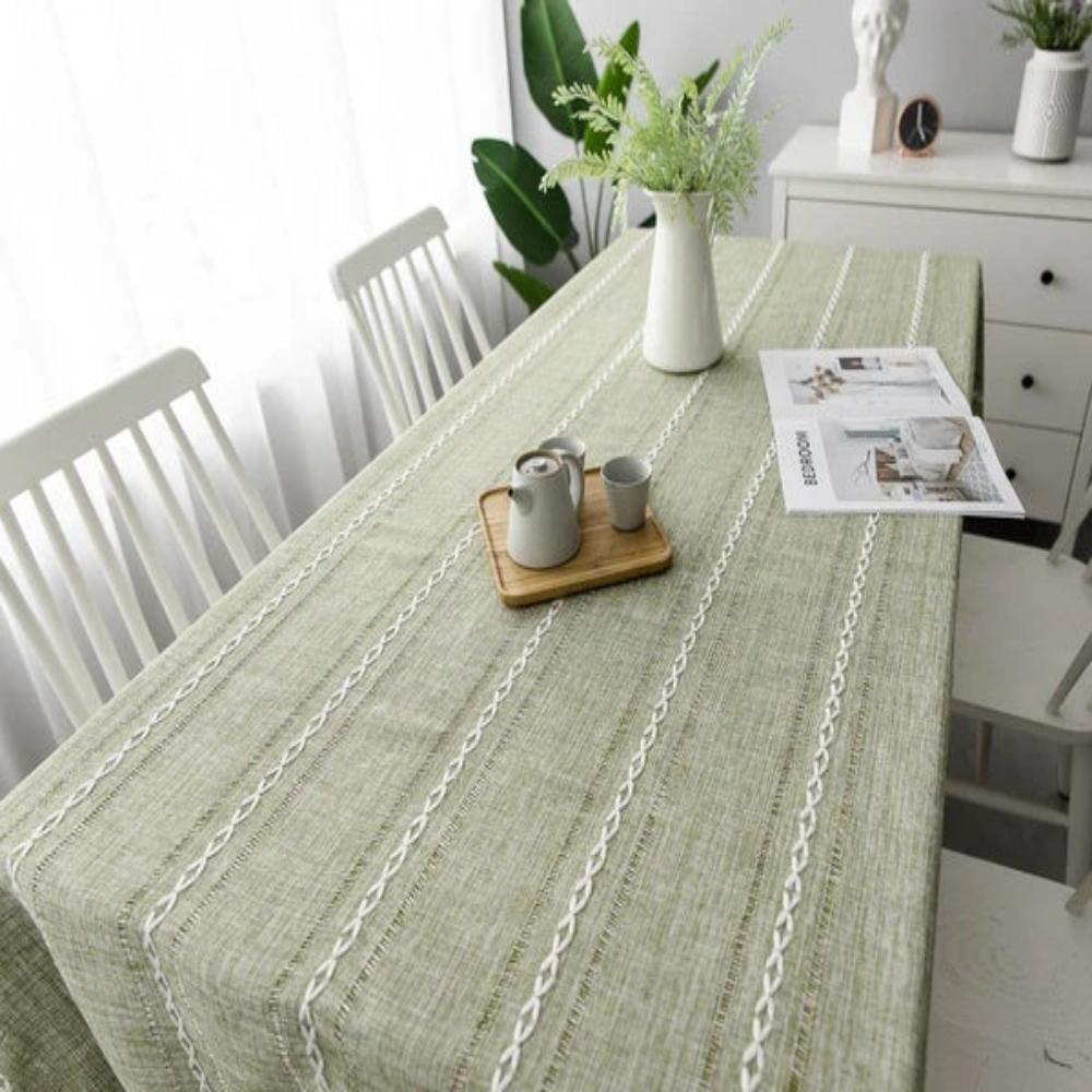 Rustic Cotton-Linen Tablecloth with Durable Striped Embroidery – Elegant Dining Table Cover for Indoor and Outdoor Use 8