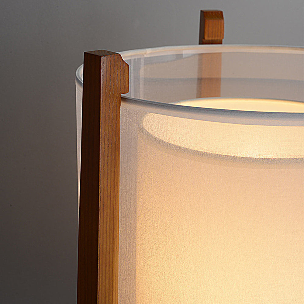 Rustic Japanese-Style LED Floor Lamp with Double Shades – Natural Wood Finish for Living Room Decor 3