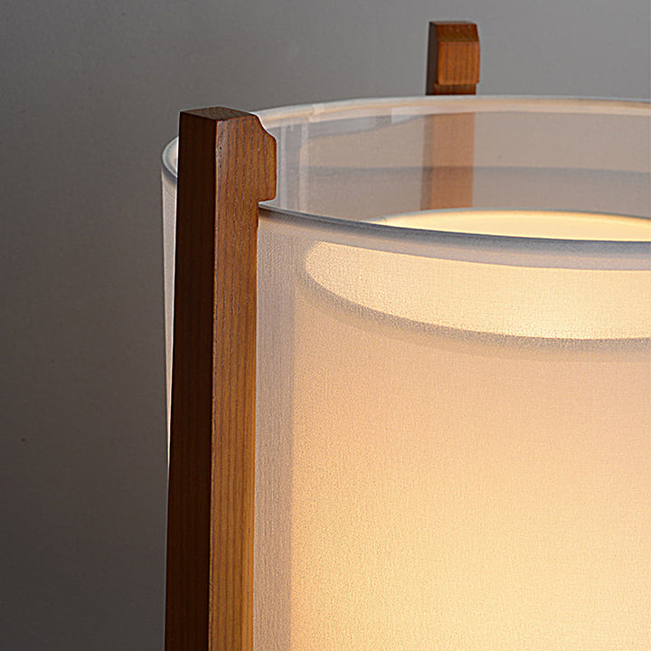 Rustic Japanese-Style LED Floor Lamp with Double Shades – Natural Wood Finish for Living Room Decor 3