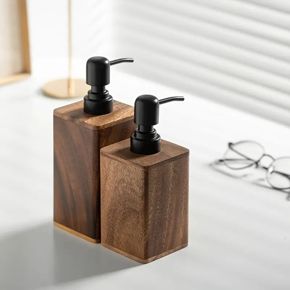 Rustic Solid Wood Soap Dispenser with Matte Black Pump – Refillable Bathroom Lotion Dispenser for Elegant Vanity Decor 2
