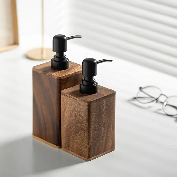 Rustic Solid Wood Soap Dispenser with Matte Black Pump – Refillable Bathroom Lotion Dispenser for Elegant Vanity Decor 2