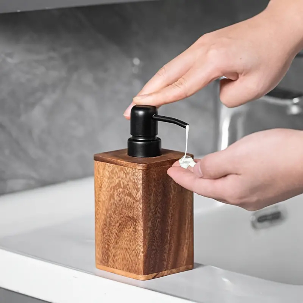 Rustic Solid Wood Soap Dispenser with Matte Black Pump – Refillable Bathroom Lotion Dispenser for Elegant Vanity Decor 5