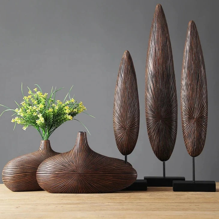 Sahara Sculpted Decorative Vase – Handcrafted Imitation Wood, 8-Inch Height, Elegant Centerpiece for Home Décor 3