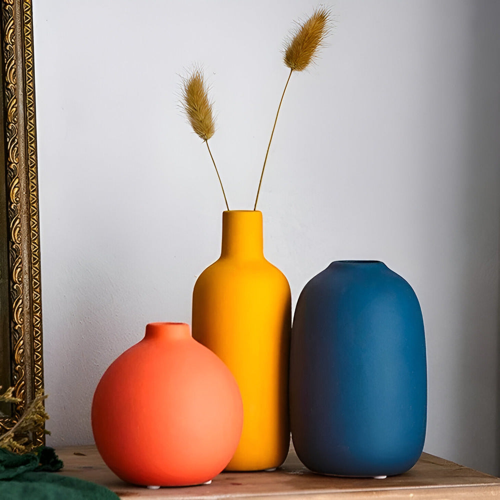 Scandinavian Minimalist 3-Piece Ceramic Vase Set – Elegant Matte Finish 0