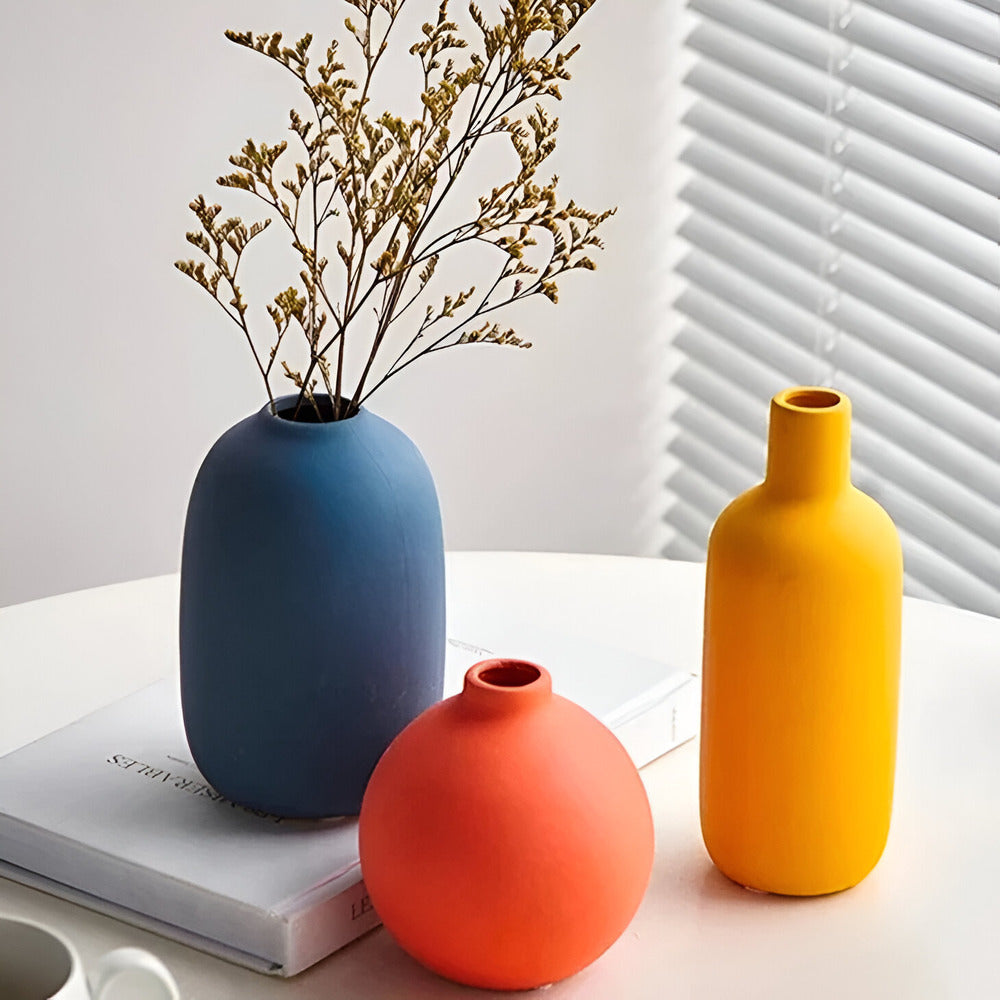 Scandinavian Minimalist 3-Piece Ceramic Vase Set – Elegant Matte Finish 1