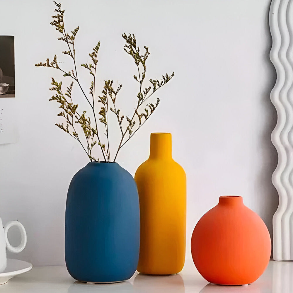 Scandinavian Minimalist 3-Piece Ceramic Vase Set – Elegant Matte Finish 2