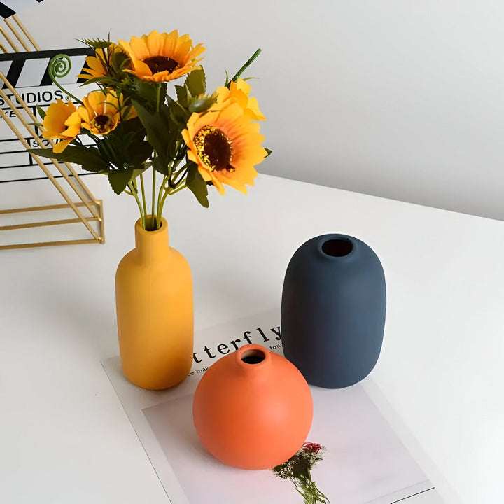 Scandinavian Minimalist 3-Piece Ceramic Vase Set – Elegant Matte Finish 3