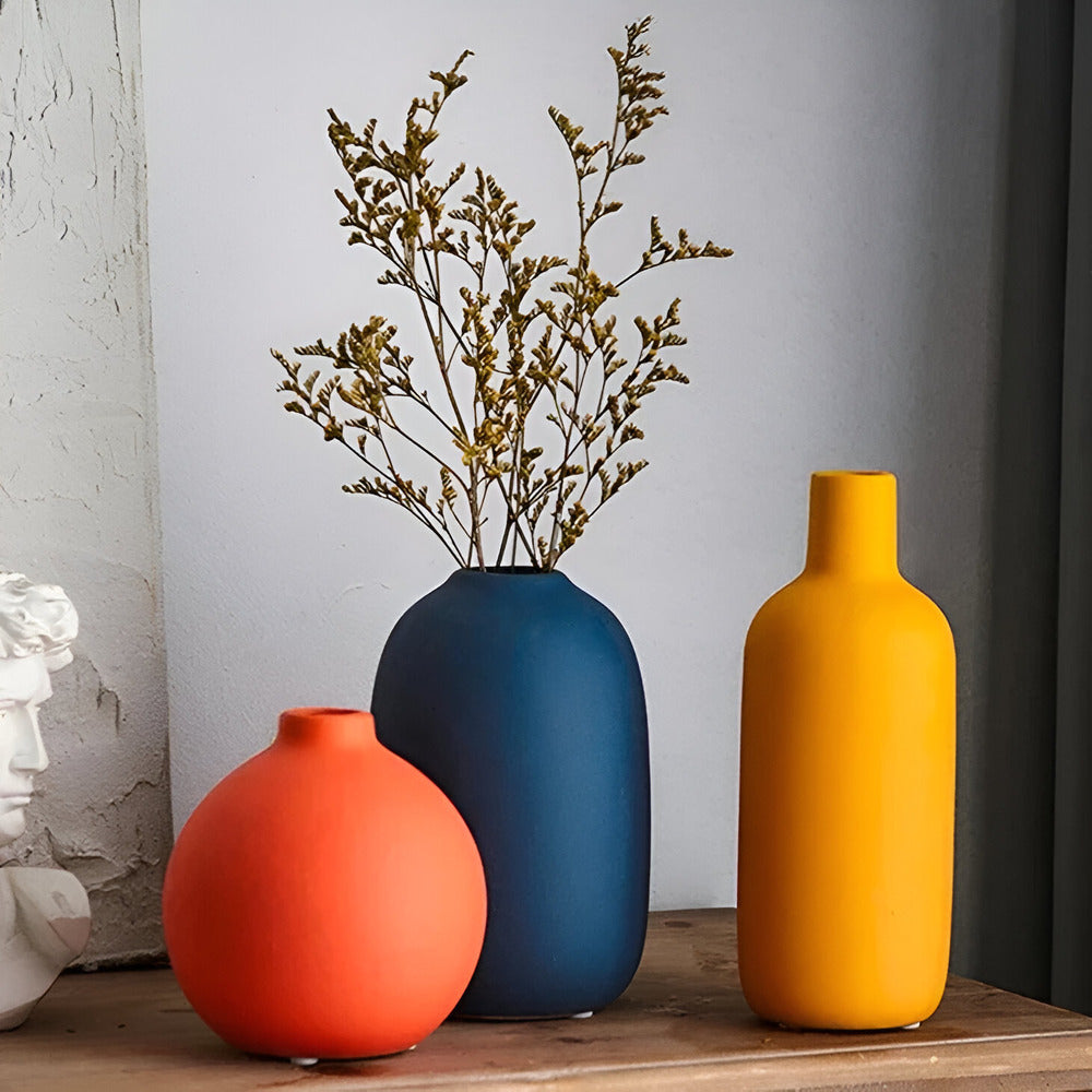 Scandinavian Minimalist 3-Piece Ceramic Vase Set – Elegant Matte Finish 5