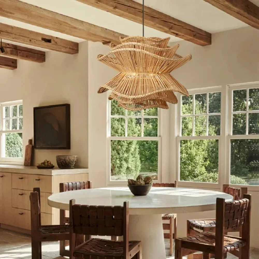 Scandinavian Rattan Pendant Lamp – Handmade Layered Design for Modern Kitchen and Dining Pendant Lighting 2